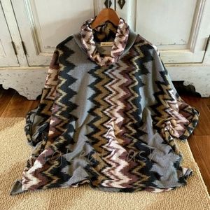 Native Print Knit Cowl Neck Sweater Top